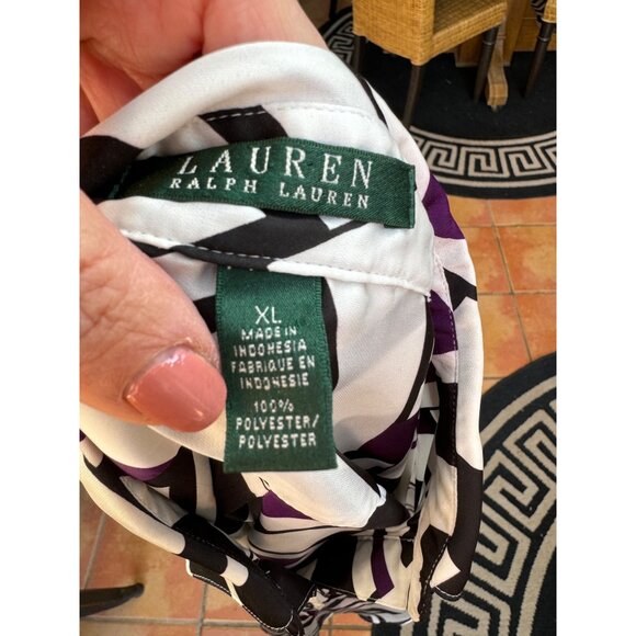 Lauren Ralph Lauren Womens Geometric Print Button-Up Blouse XL Office Old Money - Picture 7 of 12